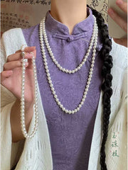 [Multi-Wear Versatility] Retro Long Pearl Necklace for Qipao & Hanfu Styling