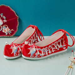 [As Desired] 珠花云头鞋 Ruo Ke Series Brocade Hanfu Shoes with Bead Accents